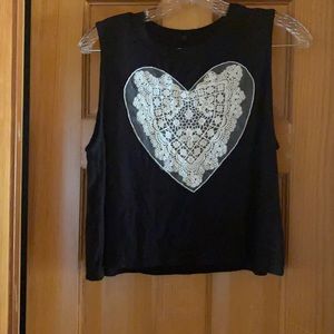 Cute black crop tank with lace heart! Size small